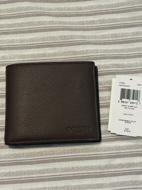 Coach F74991 New Men's Compact ID Wallet Mahogany Brown Calf Leather NWT $178